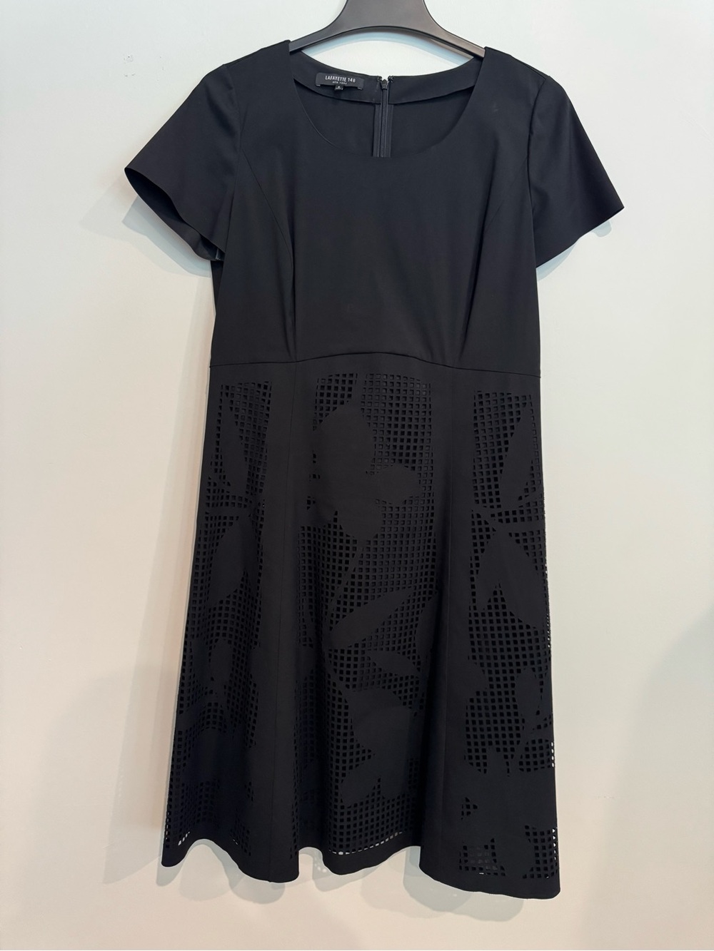 Lafayette 148 New York Black Short-Sleeve Laser-Cut Midi Dress